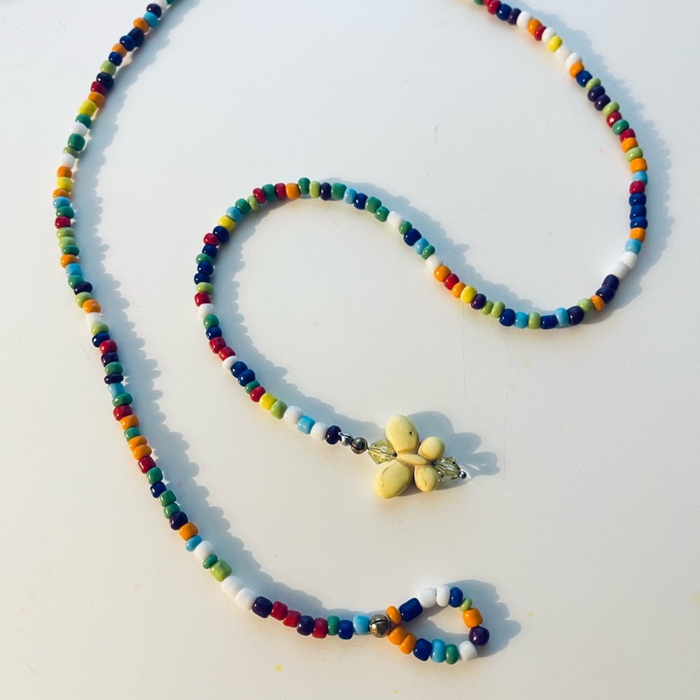 Colorful Beaded Necklace with Flower Pendant